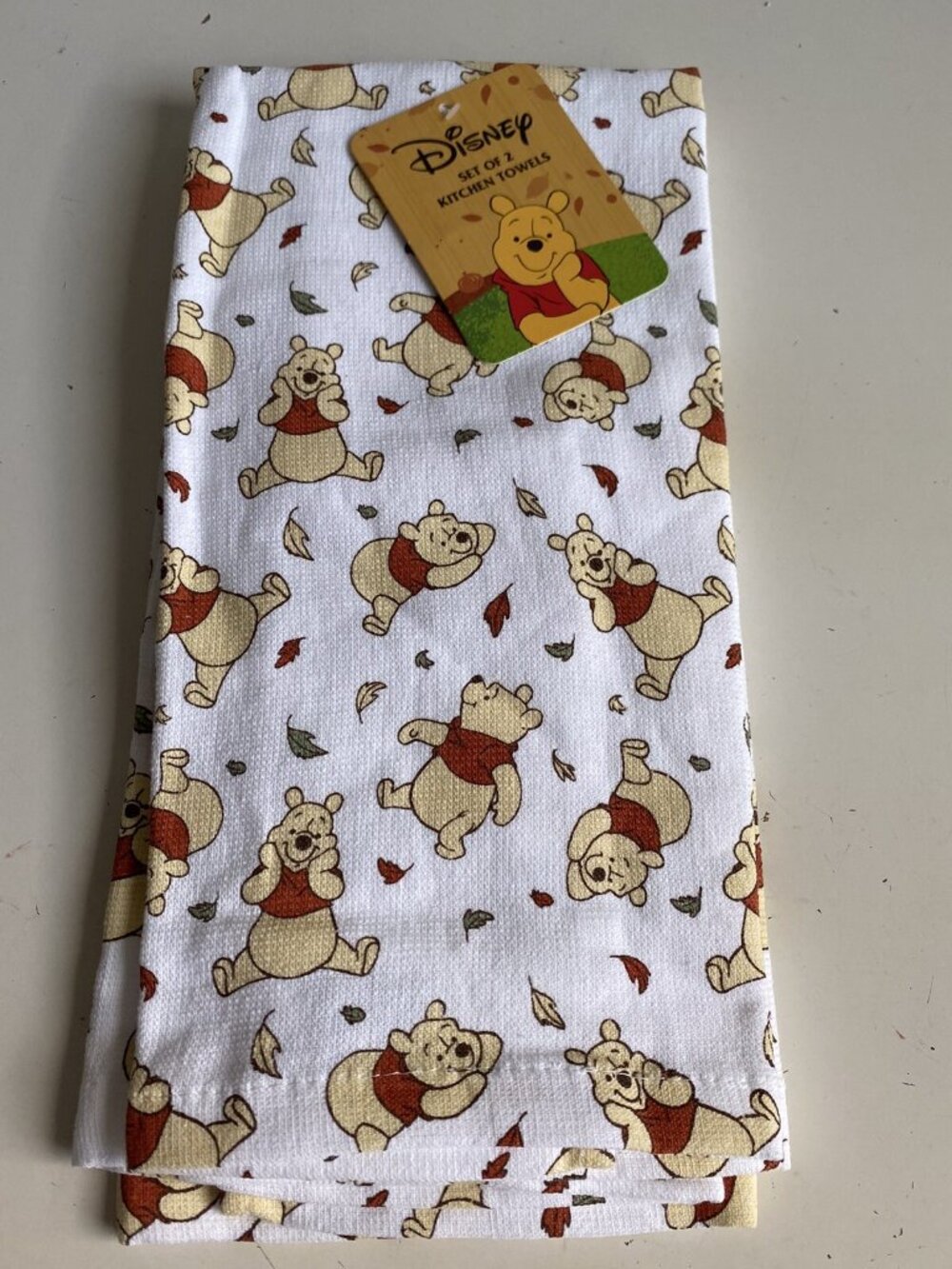 2 Pk Disney Winnie The Pooh Fall Autumn Leaves Kitchen Dish Towels 16" X 26” NEW